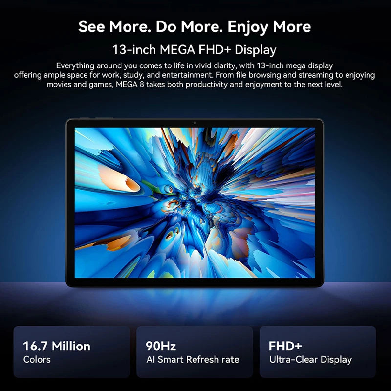 【World premiere】Blackview MEGA 8 Tablet 13 inch FHD+ 90Hz Display 11000mAh  AI Android 15 50Mp Camera 4 BOX Speakers 4G Pad PC