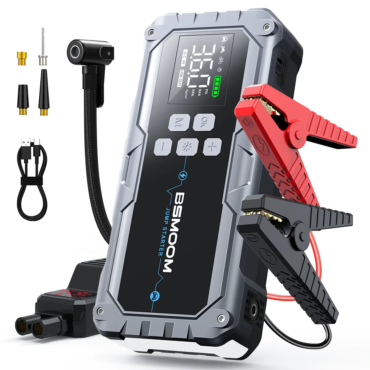 150PSI Air Pump Car Battery Emergency Boosters ,7000A/1500A PEAK Car Jump Starter Power Bank ,Portable Starting Device Car Starter New,Cars with USB Ports And LED Flashlight, Portable Car Jump Starter, Battery Jump Starter, E