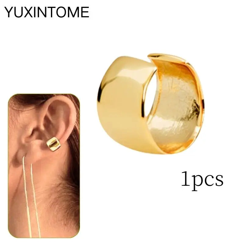 1PC Punk Ear Cuff Plated 24K Gold/925 Silver Conch Clip Earrings For Women Climbers No Piercing Fake Cartilage Earrings