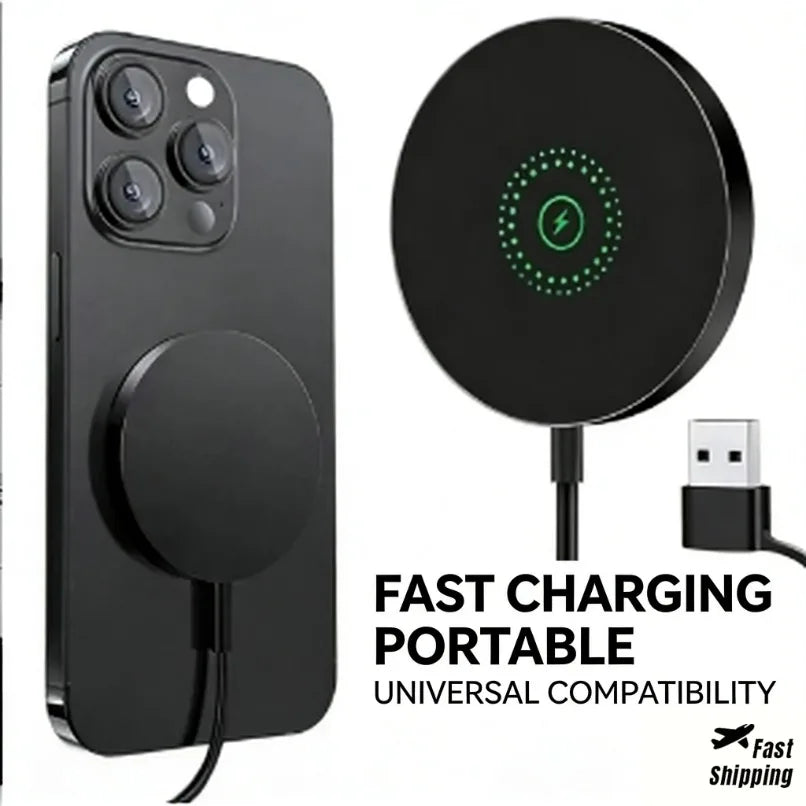 Fast Magnetic Wireless Charger Pad Portable Fast Charging with USB and Type C Port Universal For Magsafe iPhone 17 16 15 Pro Max