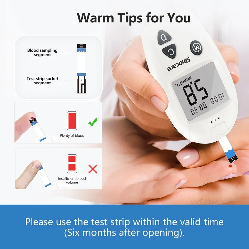 Sinocare Blood Glucose Monitor, Blood Sugar Meter, 0.6μL Blood Sample, 200 Memories, Easy Blood Glucose Test Kit or Only Strips