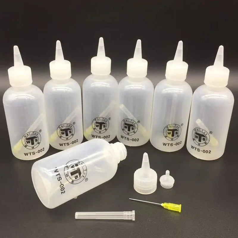 WTS-001 50ml Needle Tip Plastic Rosin Bottle Cleaning Liquid Flux Alcohol Oil Dispenser Plastic Hand Bottle Cleaner DIY Repair