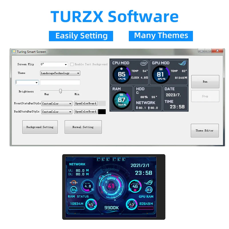 3.5 Inch Type-C Secondary Screen for Computer CPU RAM GPU HDD Monitor 320*480 IPS LCD ISB Display TURZX Software NO AIDA64