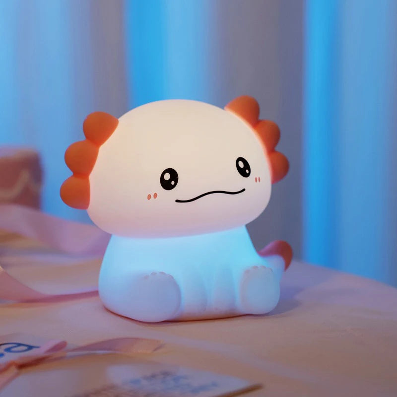 Pink Axolotl LED Night Light USB Rechargeable Touch Lamp 3 Levels Brightness Timing Light Cute Animal Bedside Lamp Gift for Kids