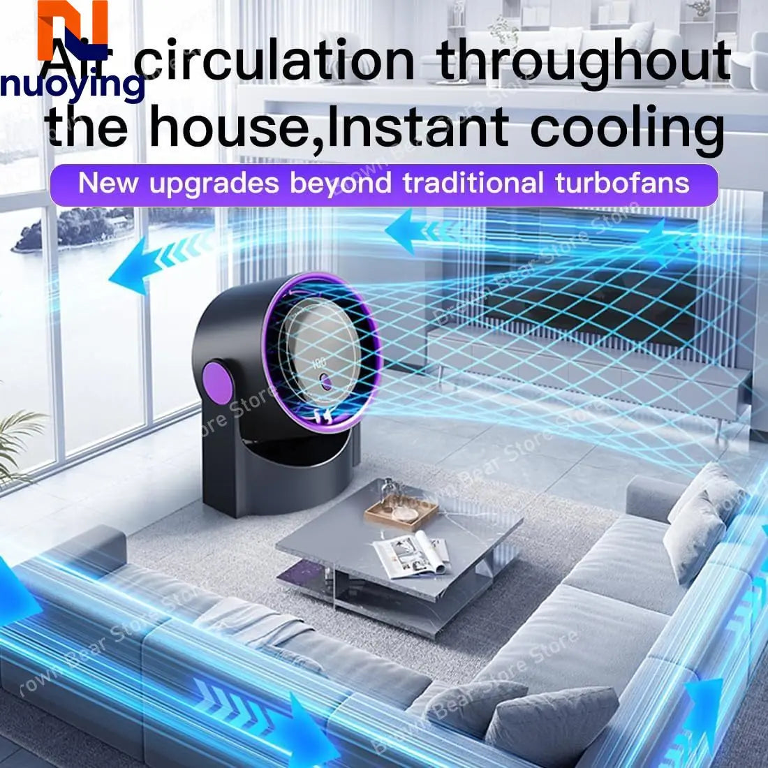 100 Level Bladeless Fan Portable Small Usb Charge Silent Desktop Digital Display High-speed Circulating Cooling Fan