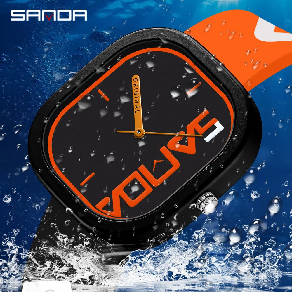 SANDA Hot Brand Fashion Sports Men's Quartz Watch Luxury Casual Waterproof Silicone Strap Men Clock Simple Design Men Wristwatch