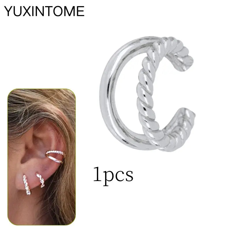 1PC Punk Ear Cuff Plated 24K Gold/925 Silver Conch Clip Earrings For Women Climbers No Piercing Fake Cartilage Earrings