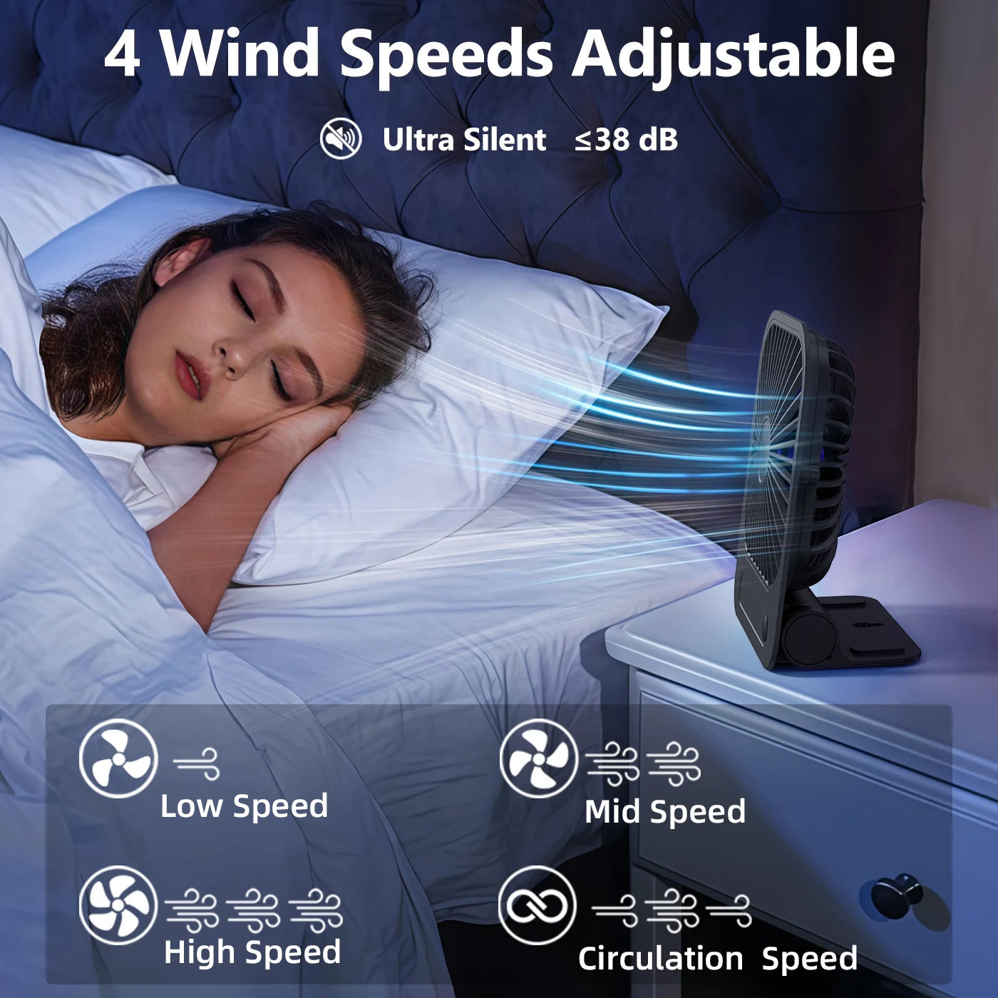 Eary Portable Magnetic Fan With 1200mAh Battery Usb Rechargeable 180 Adjustable 4 Speed Wind Personal Ultra-thin Air Cooling Fan