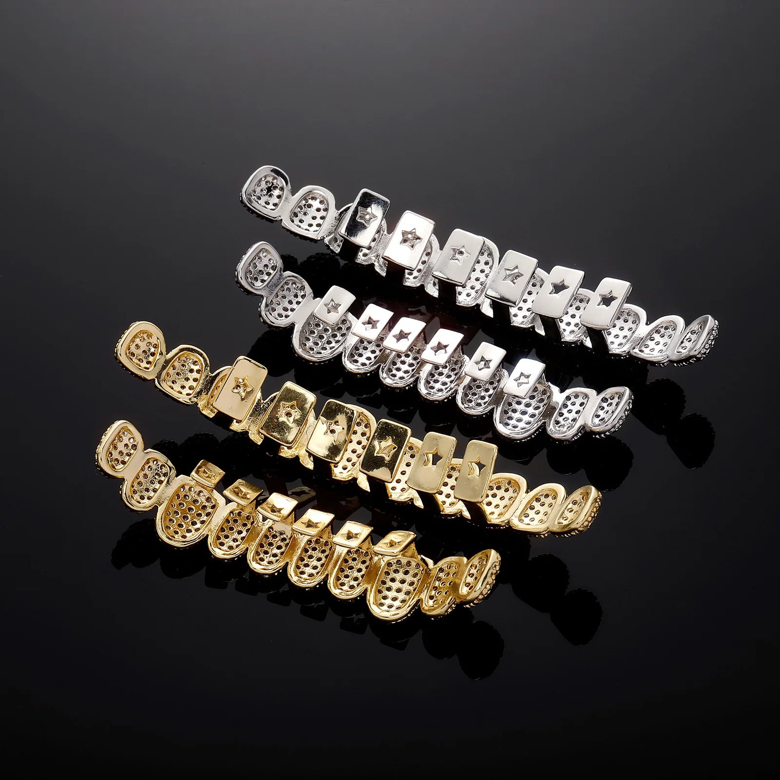 Iced Out Teeth Grillz 10 Top 10 Bottom 5A CZ Stones 14K Gold Plated Zircon Tooth Caps Rapper Mouth Jewelry