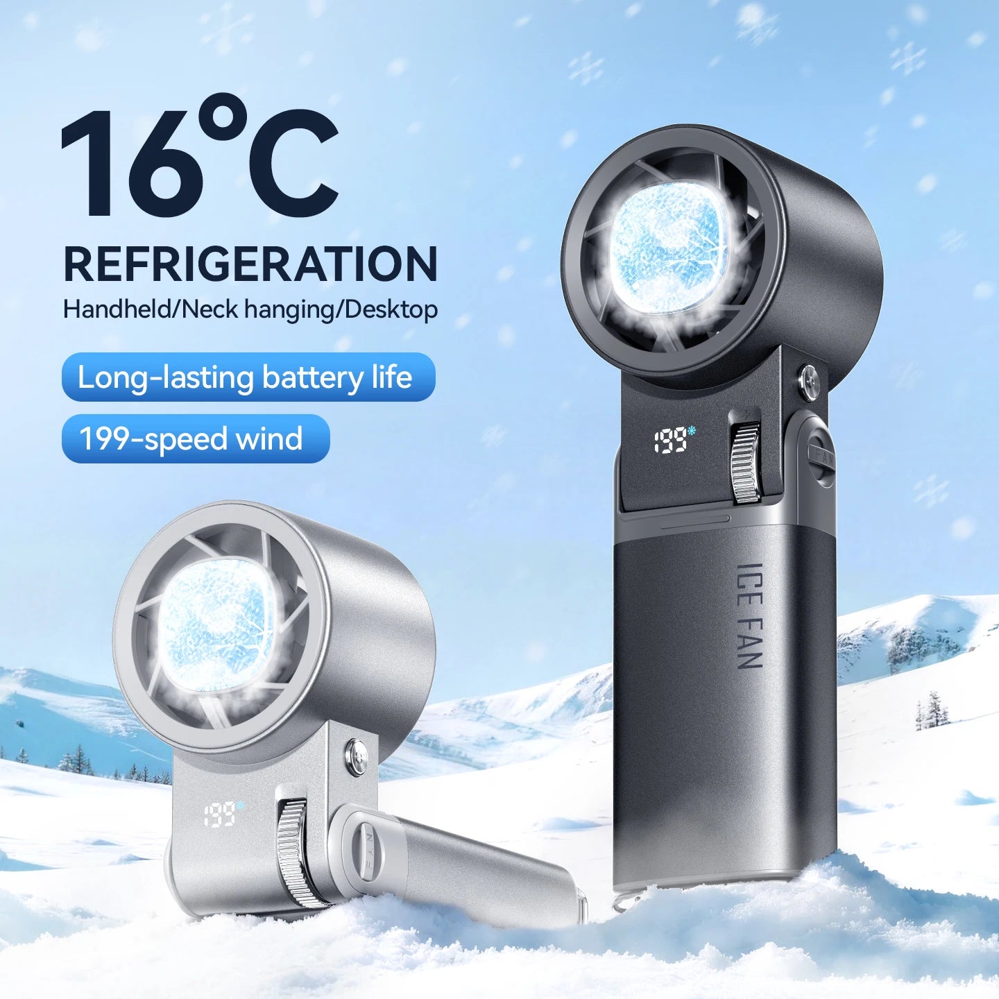 Mi Handheld Mini Fan 9000mAh with LCD Display 199-Speed Adjustment USB Rechargeable Outdoor Turbine Fan LED lights
