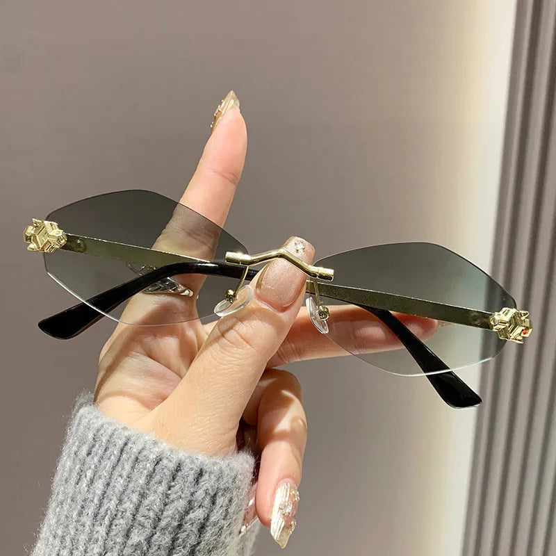 New Rimless Cut Edge Sunglasses Woman Diamond Personalized Sunglasses UV Protection Small Frame Vintage Metal Shades Eyewear