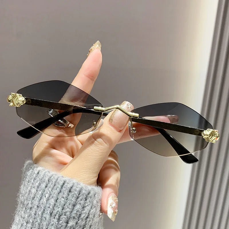 New Rimless Cut Edge Sunglasses Woman Diamond Personalized Sunglasses UV Protection Small Frame Vintage Metal Shades Eyewear
