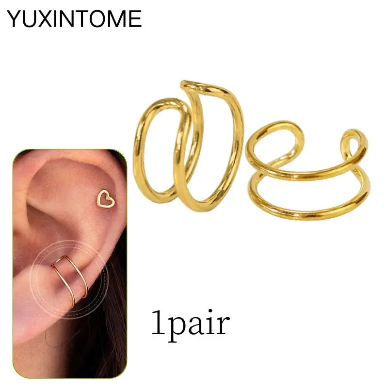 1PC Punk Ear Cuff Plated 24K Gold/925 Silver Conch Clip Earrings For Women Climbers No Piercing Fake Cartilage Earrings