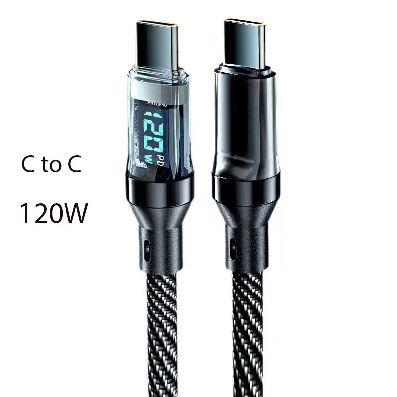 100W 120W USB C Cable Fast Charging Cord with LED Display, USB A to C & C to C Charger Cable High Speed Type C Cable for Phone