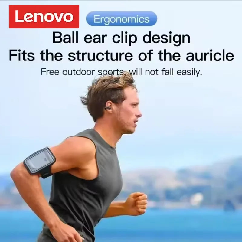 Lenovo Open-back Wireless Bluetooth Headphones, Clip-on Sports Headphones, HiFi Sound Quality, Noise Cancellation, Waterproof