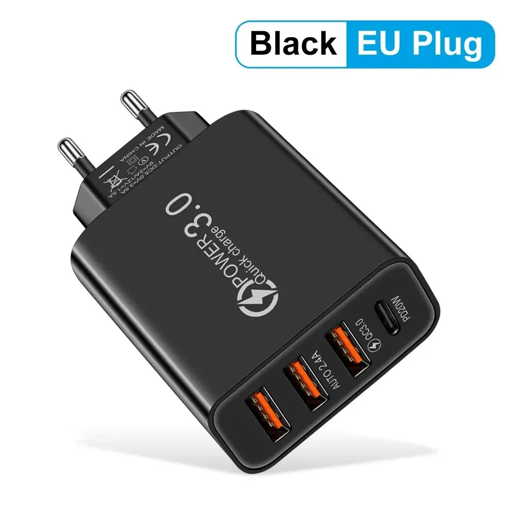 Total 48W Multi-Port USB PD Wall Charger Adapter for Xiaomi iPhone 13/12 Samsung Mobile Phone Plug-In Charging