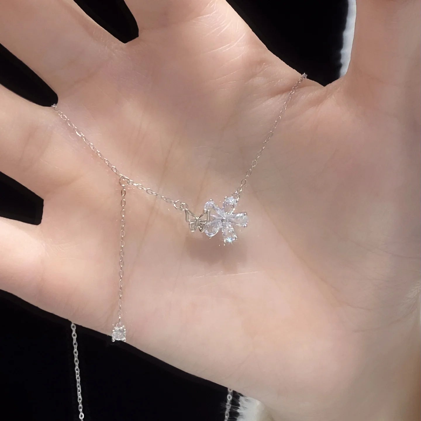 Trendy 925 Sterling Silver Pendant Necklace For Women Butterfly Flower Shape Pendant Sparkling Zircon Party Silver Fine Jewelry