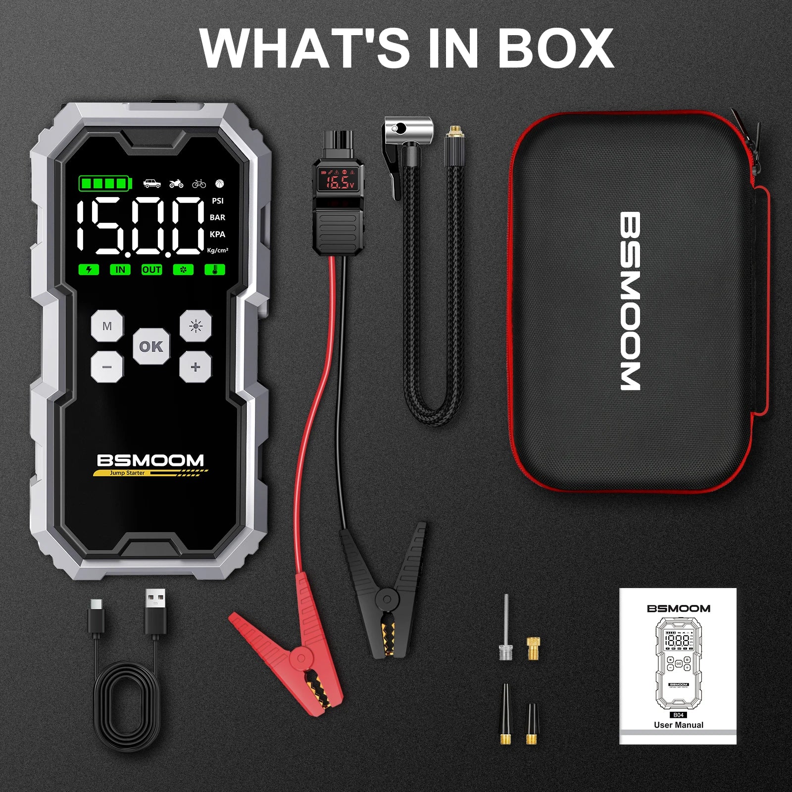 150PSI Air Pump Car Battery Emergency Boosters ,7000A/1500A PEAK Car Jump Starter Power Bank ,Portable Starting Device Car Starter New,Cars with USB Ports And LED Flashlight, Portable Car Jump Starter, Battery Jump Starter, E