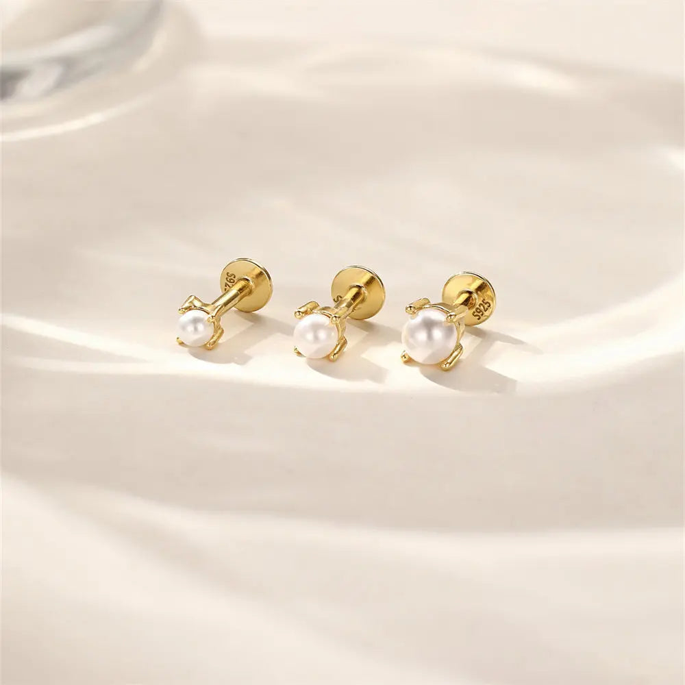 Aide Minimalism 2-3-4mm Pearl Ear Stud Stud Earrings 925 Silver Round Natural Pearl Ear Bone Flat Piercing Stud Fine Jewelry 1pc