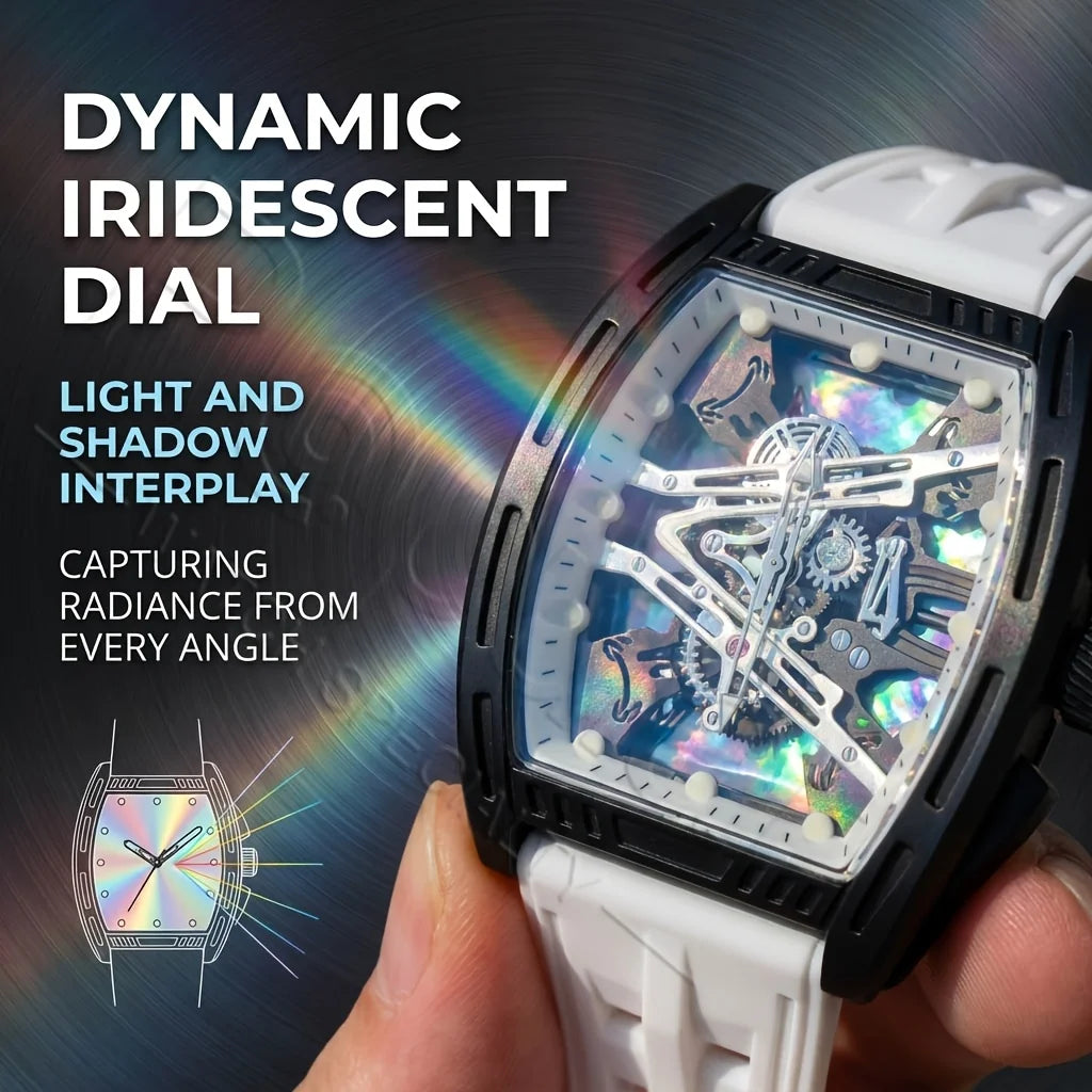 Men's and Women's Youth Barrel-Shaped Hollow Mechanical Quartz Watch, Trendy and Fashionable Colorful Dial, Silicone Strap, Casual Business Quartz Watch
