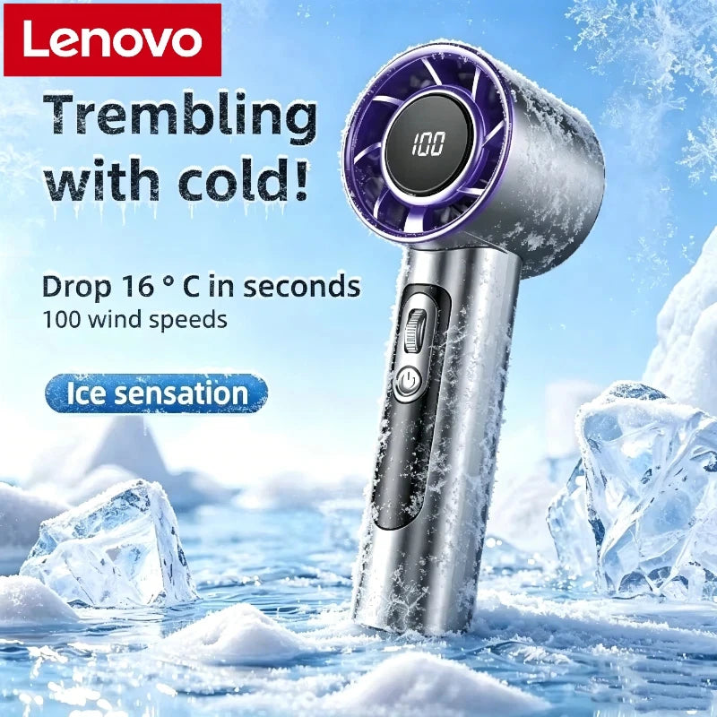 Lenovo Handheld Fan 100 Speeds Adjustable USB Rechargeable Mini Turbo High Speed Cooling Fan for Outdoor Travel Office Home New