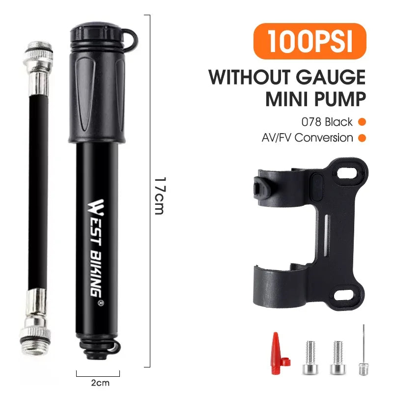 WEST BIKING Mini Bicycle Pump Portable Aluminum Alloy Cycling Hand Ball Tire Inflator Schrader Presta Valve MTB Road Air Pump