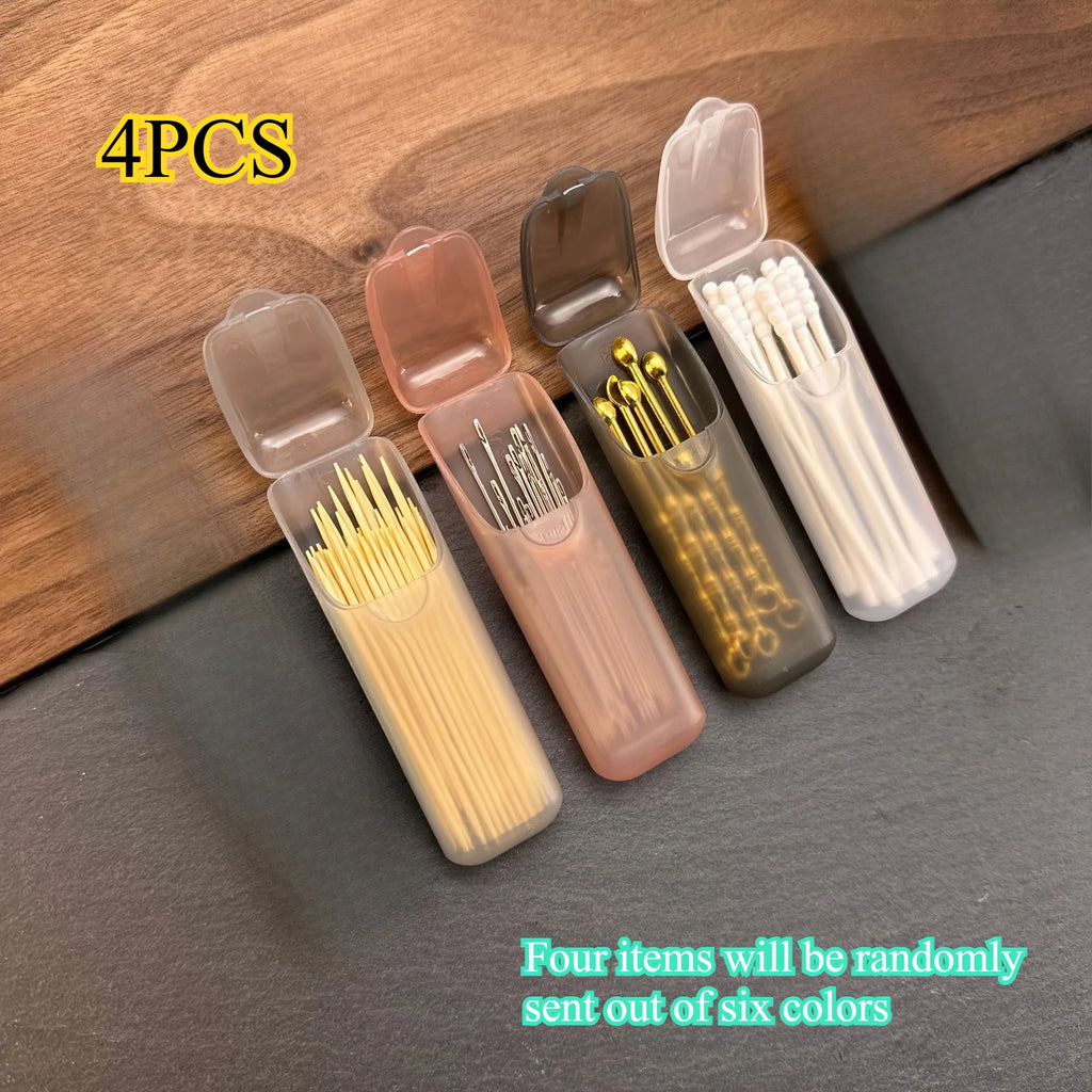 4pcs Mini Portable Storage Boxes,Small Parts Organizer Travel Toothpick, Dental Floss, Pill, and Jewelry Storage Compartments