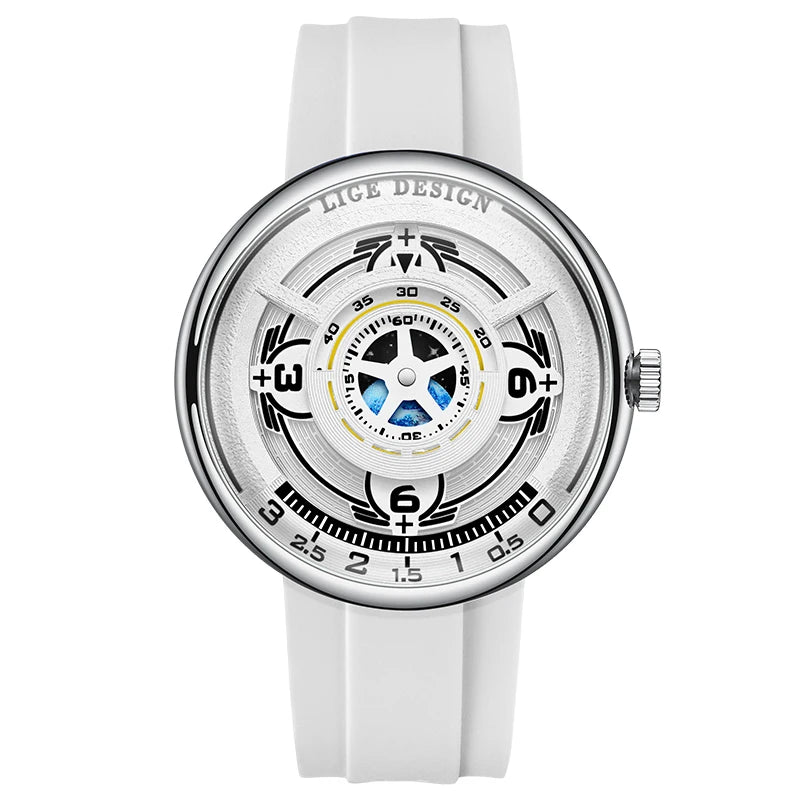 LIGE Trendy Sporty Men's Watches Creative Blue Planet Dial Luminous Silicone Straps Waterproof Men's Quartz Watches Relojs