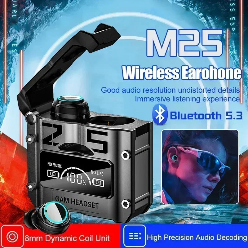 New Original M25 Bluetooth 5.3 TWS Wireless Headphones with LED Display Stereo Headset Touch Control Earbuds Noise Reduction