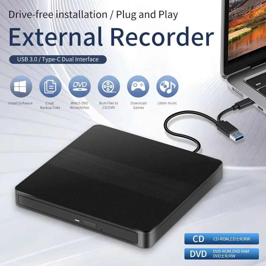 NEW Drive Enclosure 9.5mm USB 3.0 Type C SATA External DVD CD-ROM RW Player Optical Drives Enclosure Case for Laptop PC Desktop