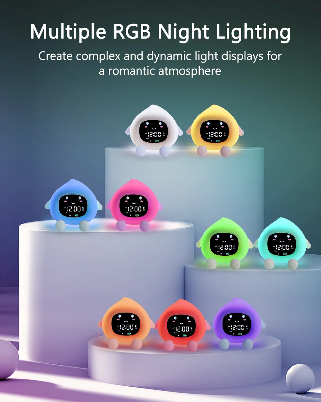 ORIA Kids Alarm Clock Sleep Training Alarm Clock Wake Up Rechargeable Clock with 9 Color Night Light&Child Lock Clocks For Home