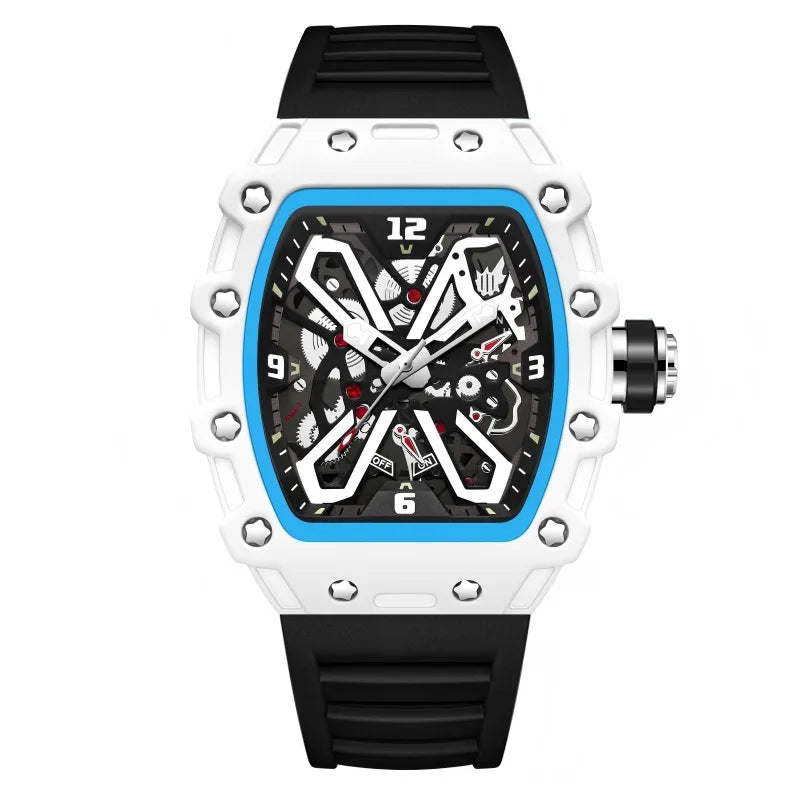 New Men's Sports Fashion Quartz Watch, Trendy Hip-Hop Style Large Dial, Exquisite Butterfly Face Design, Fashionable, Luminous Display, Barrel-Shaped Silicone Men's Watch, Suitable for Men, Ideal Gift for Friends - Suitable f