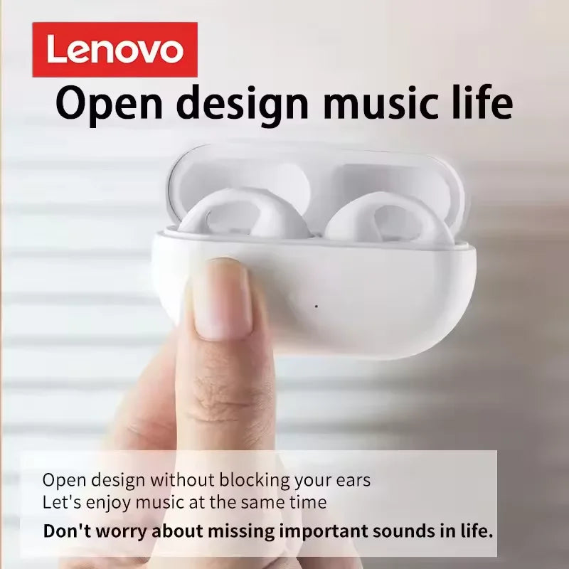 Lenovo Open-back Wireless Bluetooth Headphones, Clip-on Sports Headphones, HiFi Sound Quality, Noise Cancellation, Waterproof