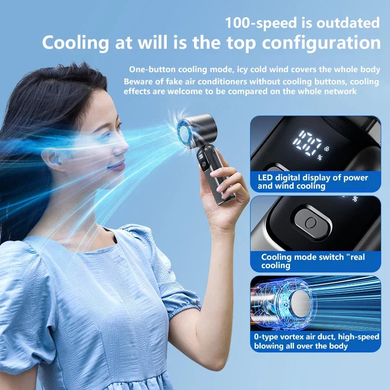 Lenovo Ice Cooling Handheld Fan 100 Speeds Turbo Portable USB Desk Fan Foldable/Hangable for Outdoor Fast Chill Ice Compress