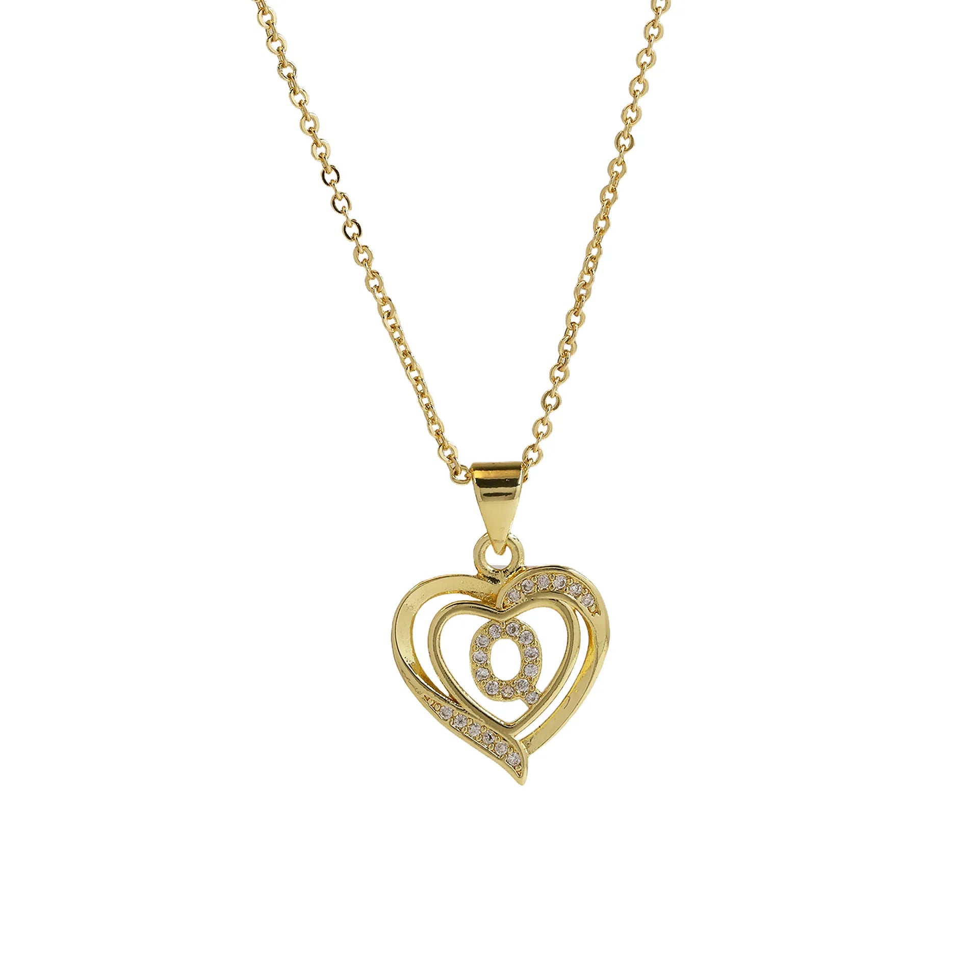 A-Z English Letter Initial Necklace Gold Color Plated Necklace Micro Setting Zircon Heart Necklace for Women