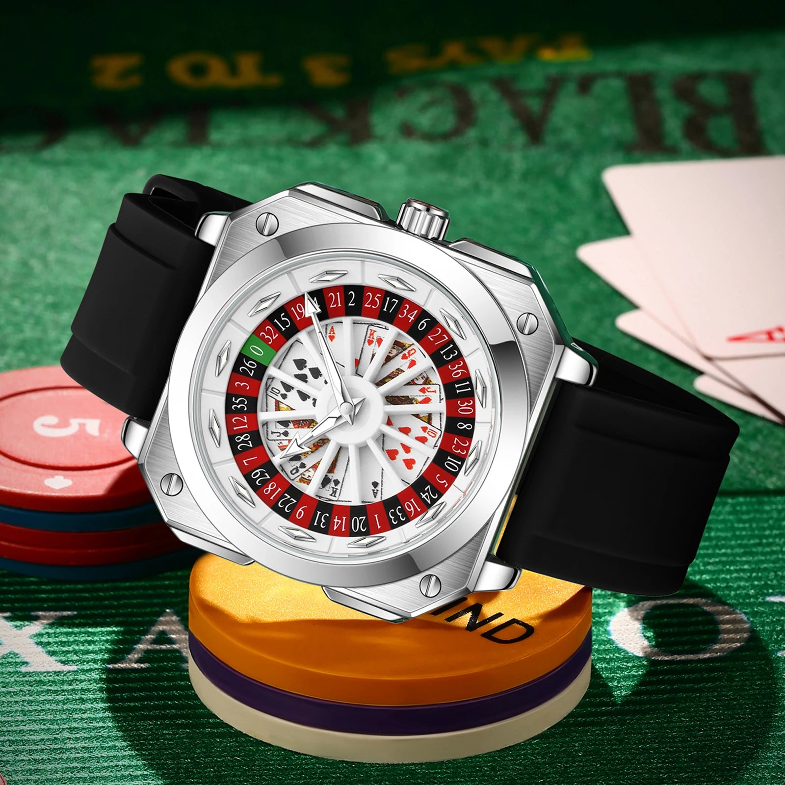 VA VA VOOM Brand Quartz Movement Men Watch 42mm Square Silver Black Silicone Clock Creative Rotating Compass Military Men Watch