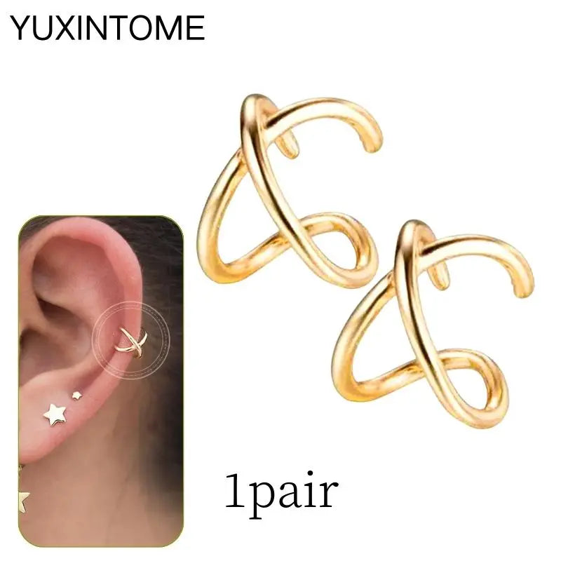 1PC Punk Ear Cuff Plated 24K Gold/925 Silver Conch Clip Earrings For Women Climbers No Piercing Fake Cartilage Earrings