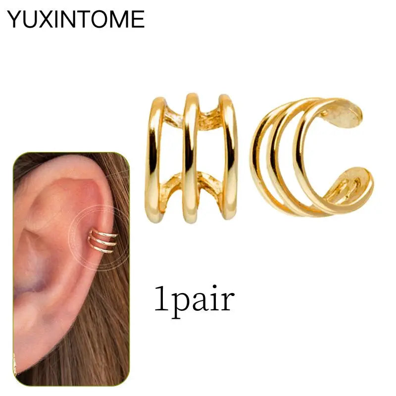 1PC Punk Ear Cuff Plated 24K Gold/925 Silver Conch Clip Earrings For Women Climbers No Piercing Fake Cartilage Earrings