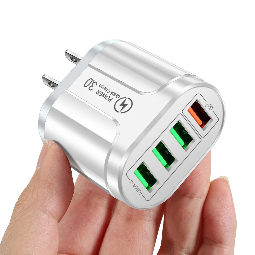 4 Ports 38W USB Charger USB A Charger US/EU Plug Fast Charging Quick Charge 3.0 Mobile Phone Wall Chargers For iPhone Samsung