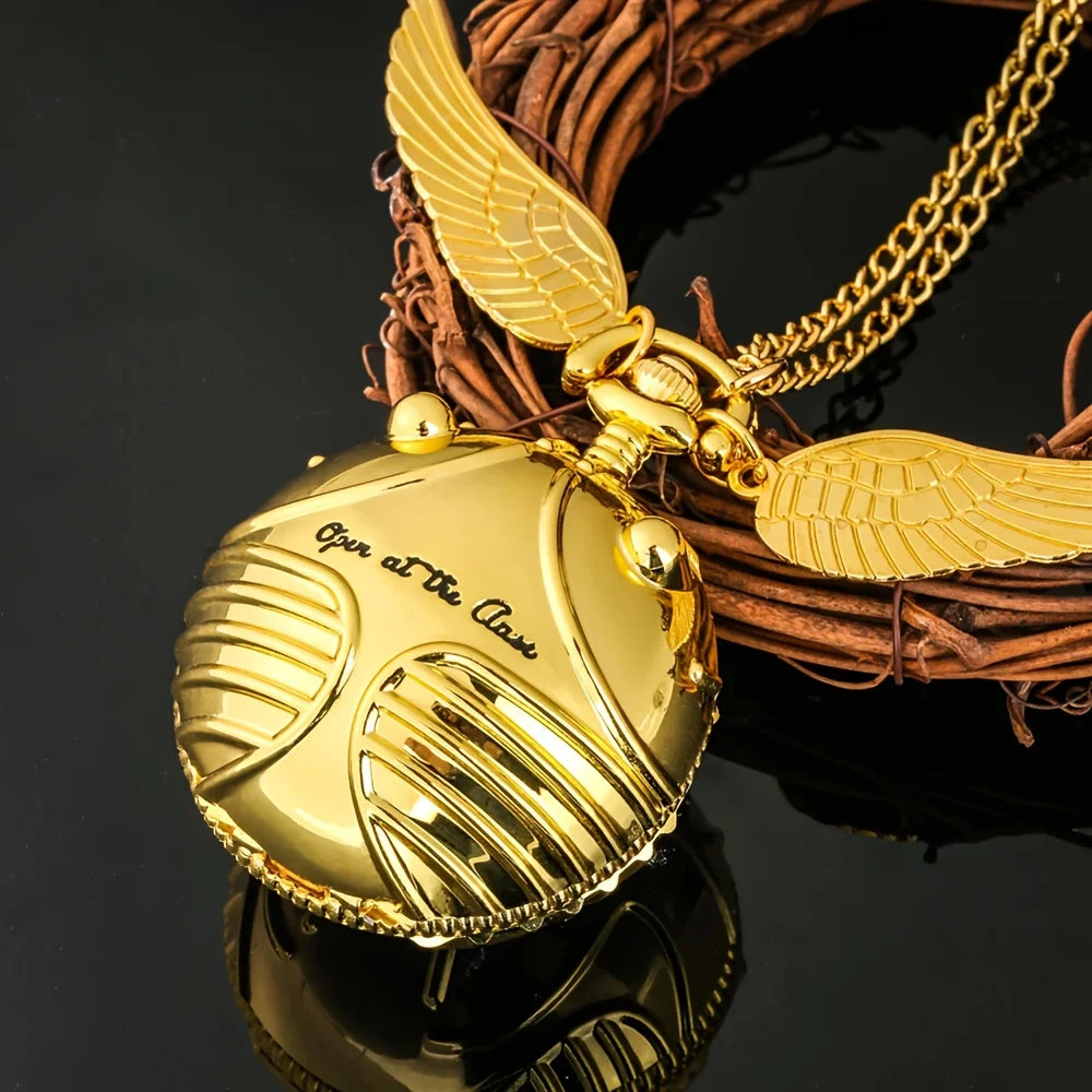 Factory direct sale Golden Snitch Quartz Pocket Watch Necklace Angel Wing Spherical Pendant Fashion Sweater Chain Pocket Watch