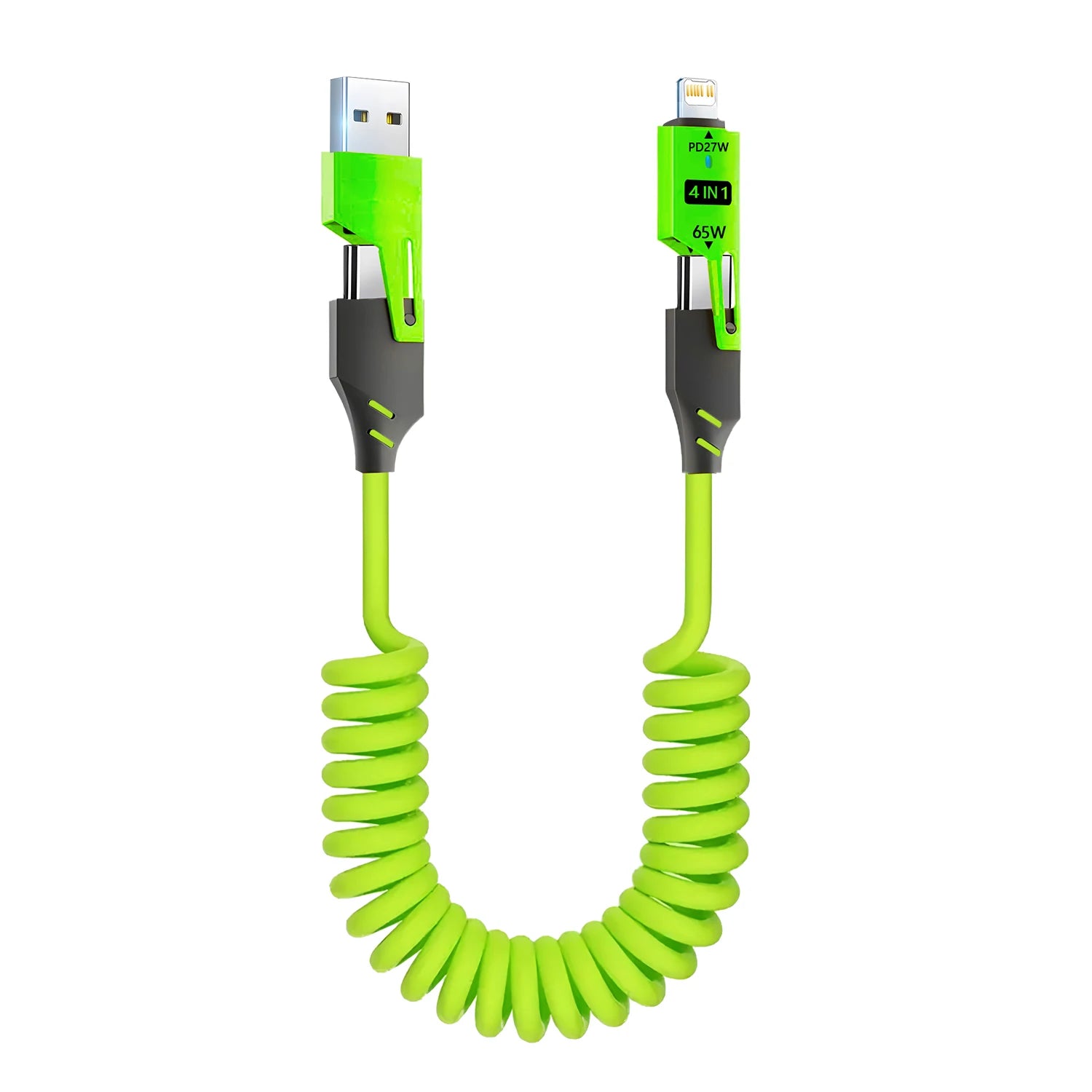 65W 4 in 1 Spring Short Data Cable 6A USB Type C Spring Telescopic Quick Charger Wire Spring USB Cable for iPhone iPad MacBook
