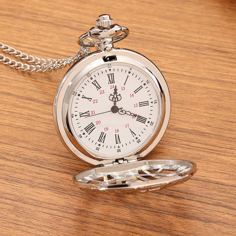 Fashion New Vintage Relief Carved And Hollowed Out Roman  Flip Style Pocket Watch On Chain Pendant Clock Chain Mens Women