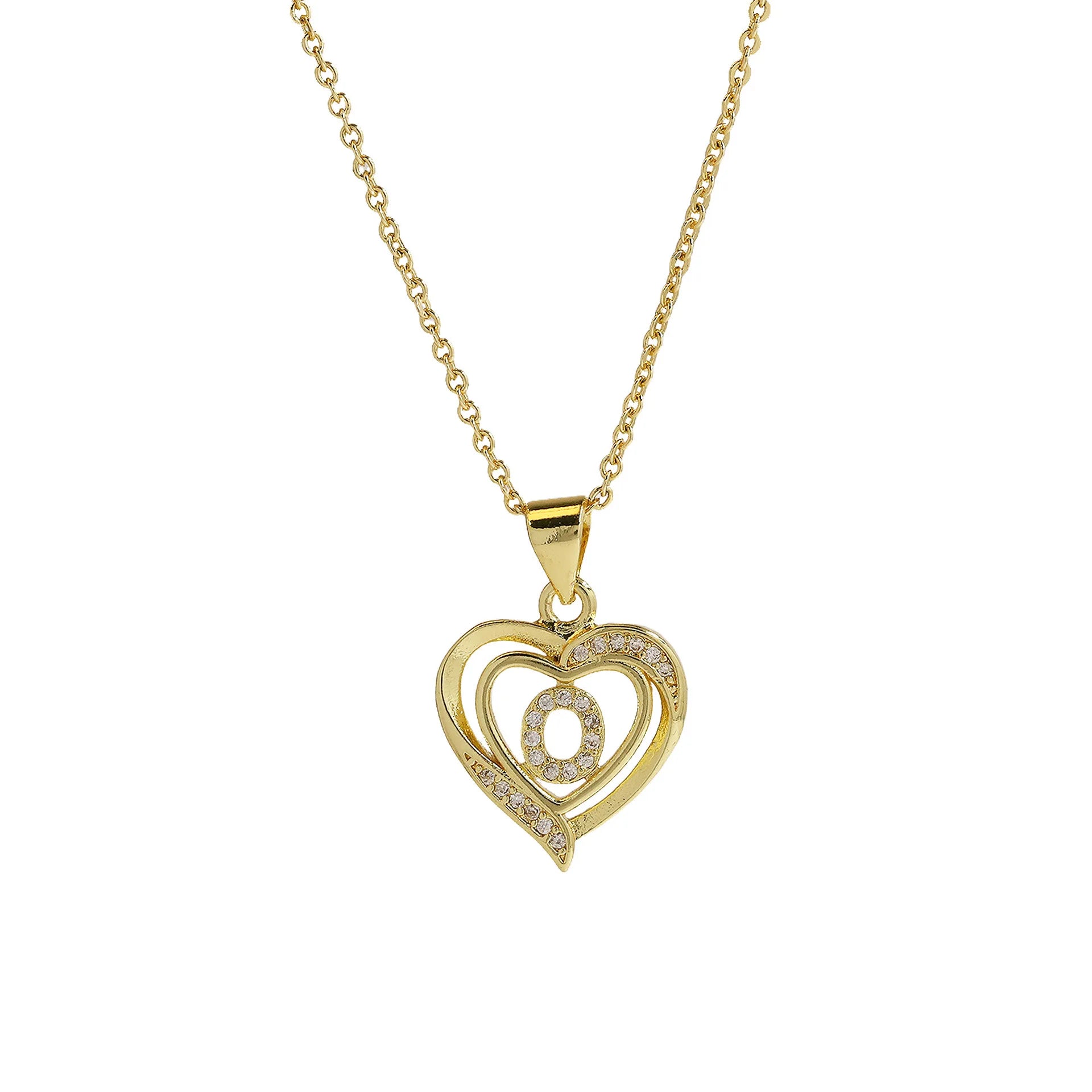 A-Z English Letter Initial Necklace Gold Color Plated Necklace Micro Setting Zircon Heart Necklace for Women