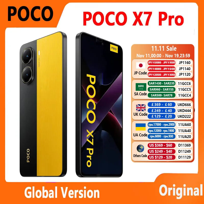 POCO X7 Pro Global Version 5G Mobile Phone Dimensity 8400-Ultra 6000mAh Battery 90W HyperCharge 1.5K 120Hz Display IP68