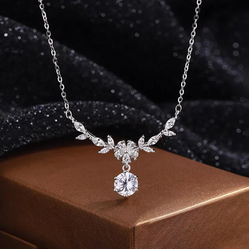 Luxury 925 Sterling Silver Necklace Pendant Leaves for Women Wedding Engagement Jewelry Fashion 5A Zircon Classics Gift Party