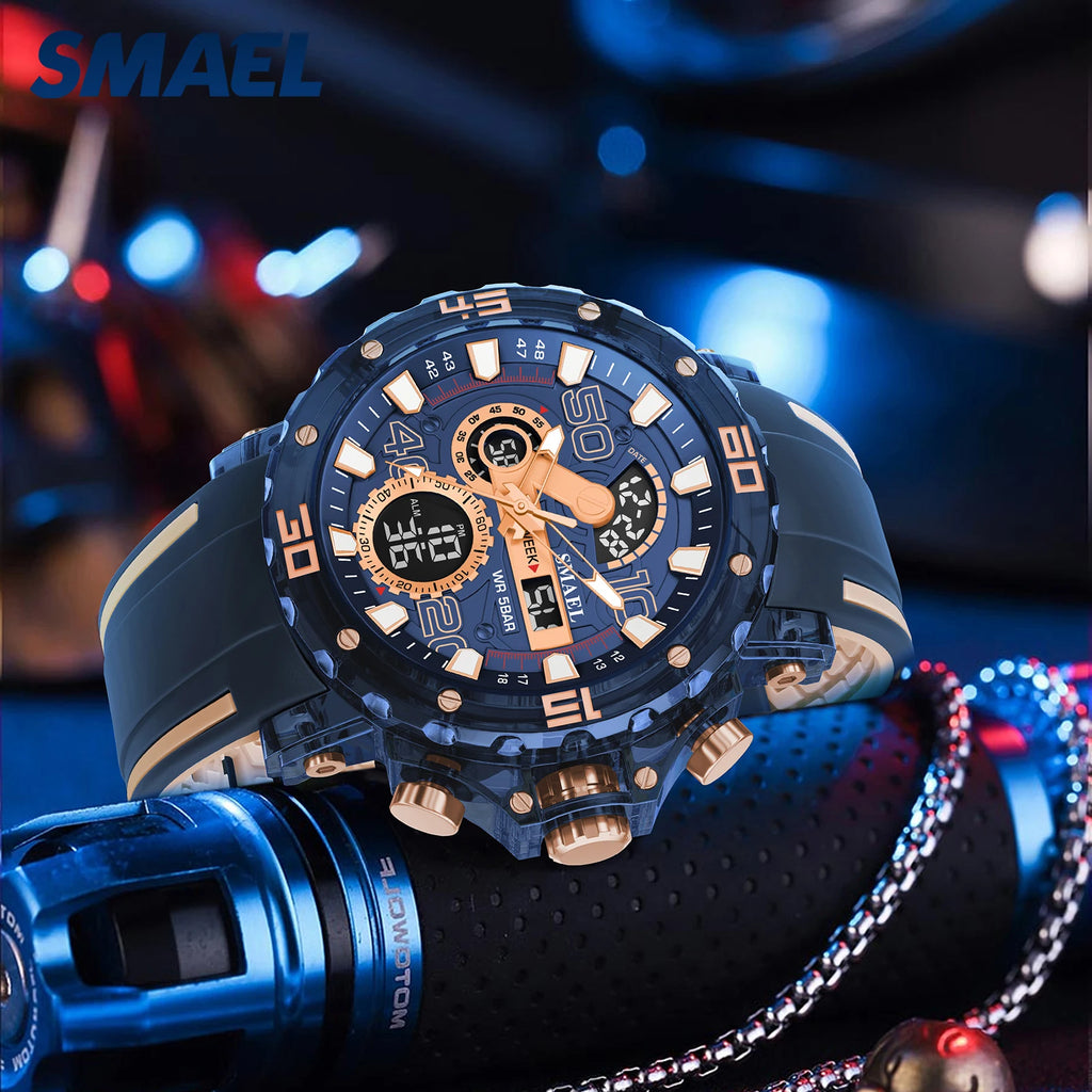 SMAEL 8136 50M Waterproof Military Watch for Men - LED Backlight Alarm Chronograph Stopwatch Shockproof Outdoor