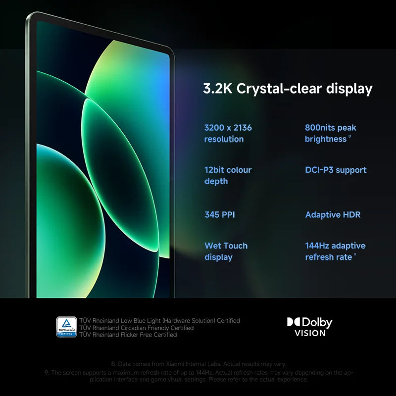 Global Version Xiaomi Pad 8 13MP Camera 9200mAh 45W turbo charging 11.2" 144Hz display Mi tablet Snapdragon® 8s Gen 4 CPU