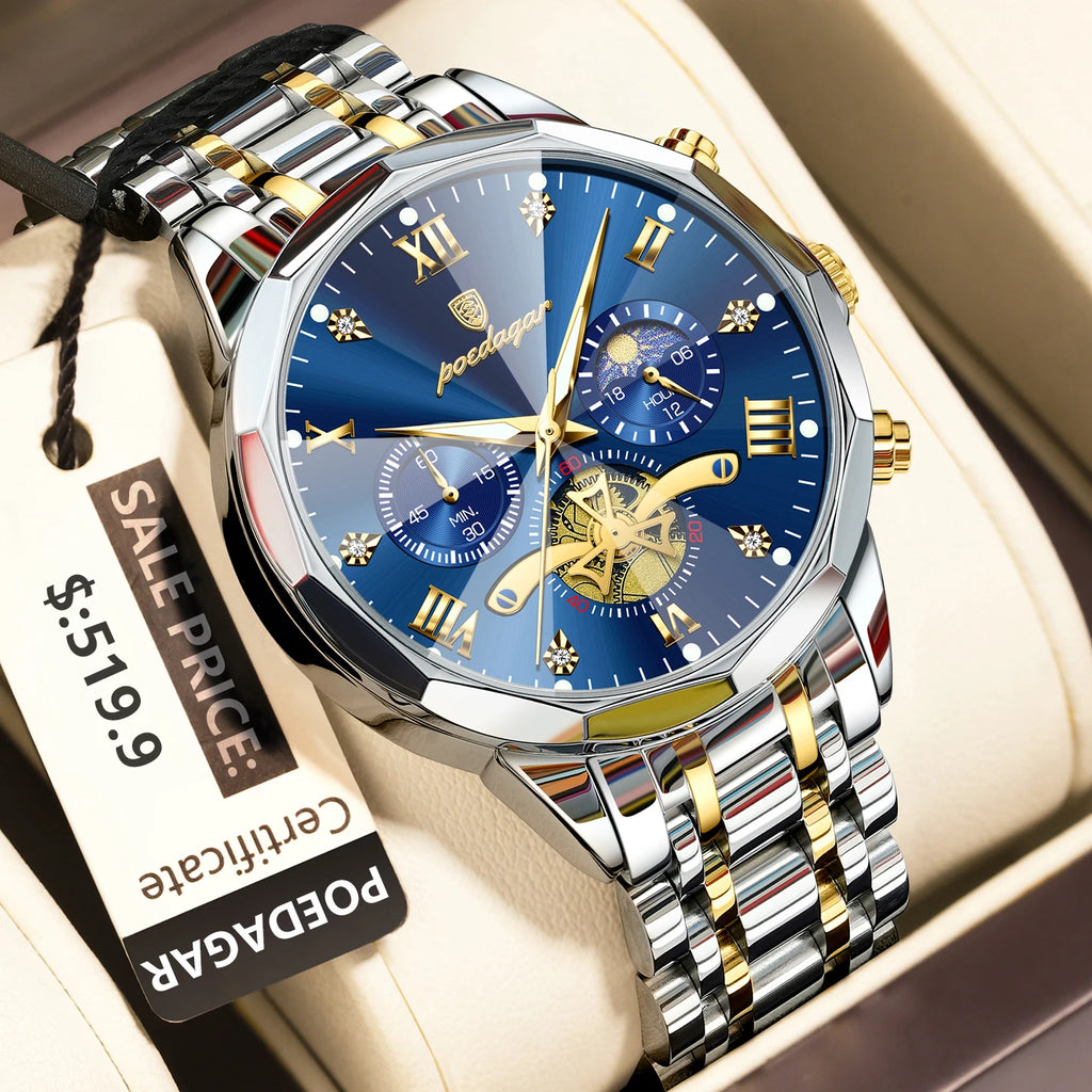 POEDAGAR Luxury Men Watch Top Original Waterproof Luminous Chronograph Man Wristwatch Stainless Steel Quartz Men's Watches Reloj