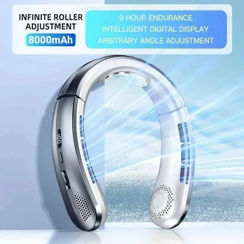 2025 USB Hanging Neck Fan Portable Bladeless Mini Rechargeable Mute LED Digital Display Electric Air Cooler For Sport