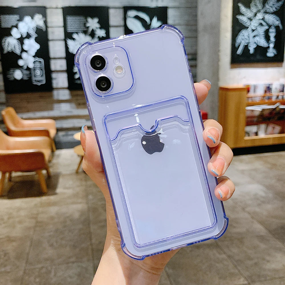 Luxury Card Bag Holder Clear TPU Case For iPhone 11 12 13 mini 14 15 Plus 15 Pro Max XR X XS Max Shockproof Cover Cases